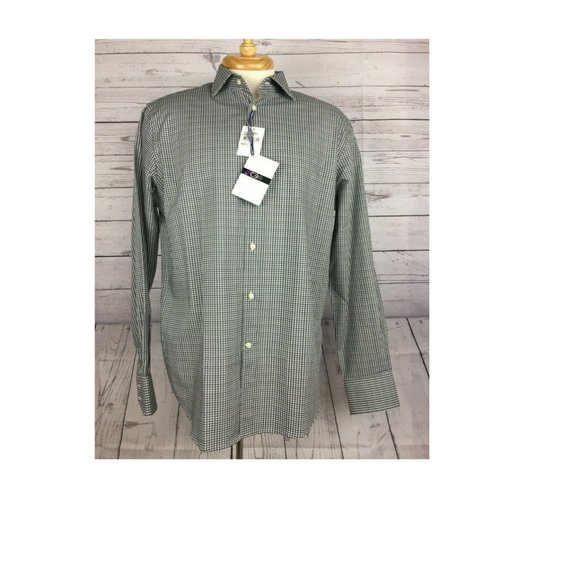Men's Shirt Thomas Dean Green Heather Plaid Long Sleeve Size: M - Picture 4 of 7